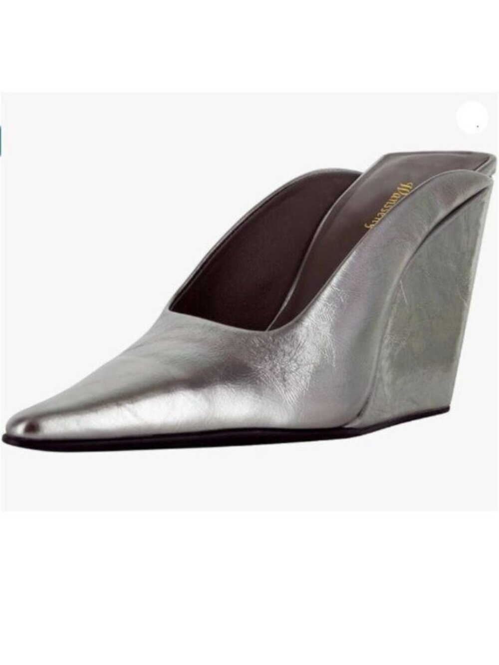 Women Chic Pointed Toe Wedge High Heel Mules Slip On Ladies Dressy Shoes Sliver